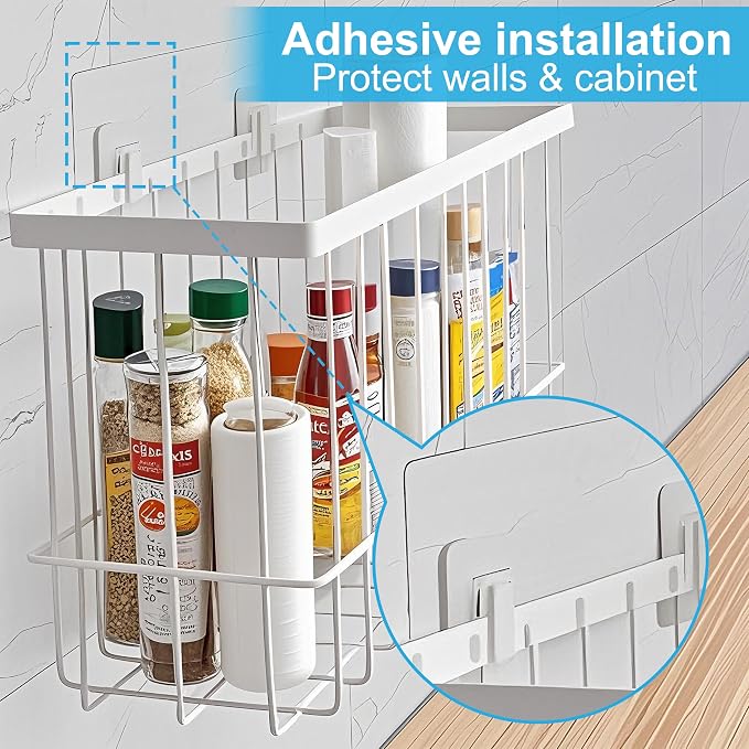 Cabinet Door Organizer 3Pcs, Foil and Plastic Wrap Organizer with 2 Sponges, Cabinet Door Storage with 3 Caddy Adhesive, for Aluminum Foil, Plastic Wrap, Wool Dryer Balls, White,(Small, Medium, Large)