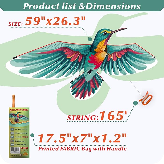 ORGCLDKT- 3D Lifelike Style Bird/Eagle Kite, Super Easy to Fly with, Ideal for Kids, Adults, Girls, Boys. Kites for The Beach, Grassland, Hiking
