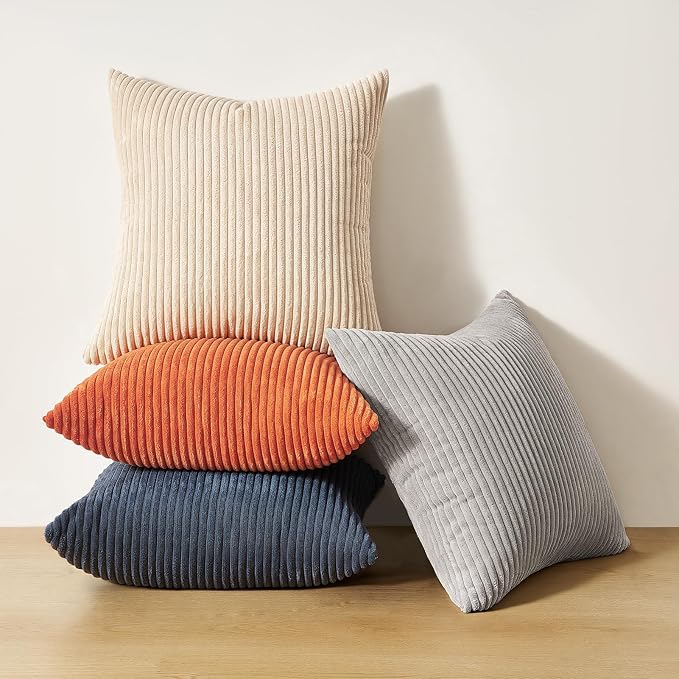 Topfinel 20x20 Set of 4 Boho Couch Throw Pillows Decorative Velvet Pillow Covers for Bed Accent Nordic Corduroy Pillowcase Sofa Living Room Home Decor Blue and Yellow