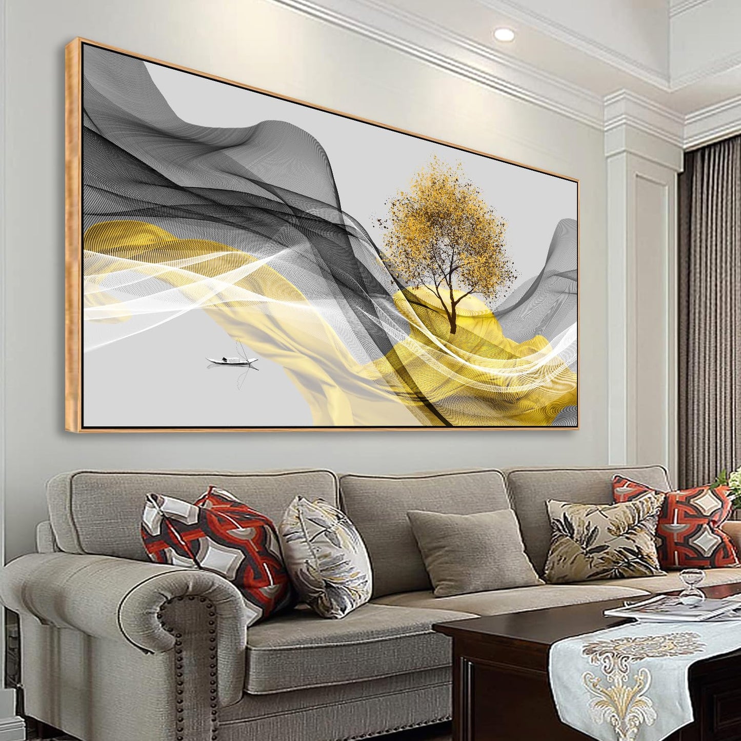 Tucai Decor Framed Wall Art Canvas Modern Light Luxury Abstract Ink Landscape Painting Artwork Waterproof Canvas Print Bedroom Home and Office Wall Art for living Room Wall Decor 24x48inch