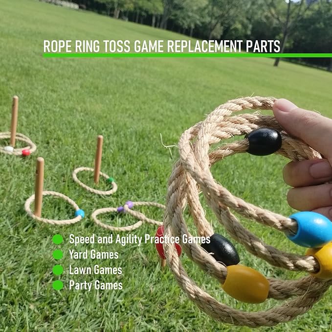 14 Pack Sisal Rope Ring Toss Game Replacement Parts for Adults and Kids, Outdoor Toss Rings for Agility/Speed Practice and Yard/Lawn Game for Party(7 Colors-Red Blue Yellow Green Purple Black White)