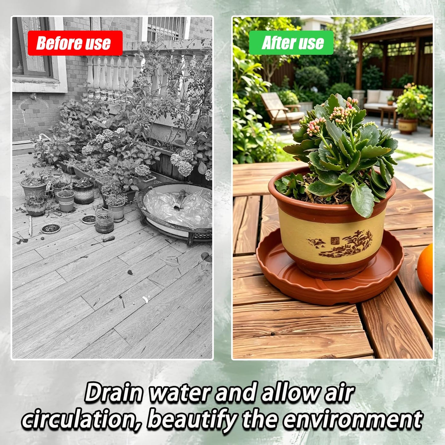 JAKOUE 6 Pack Plant Saucers 8inch Heavy Duty Plastic Pot Trays with Trough Wave Design, Plant Stand Saucers for Indoor Outdoor Plants
