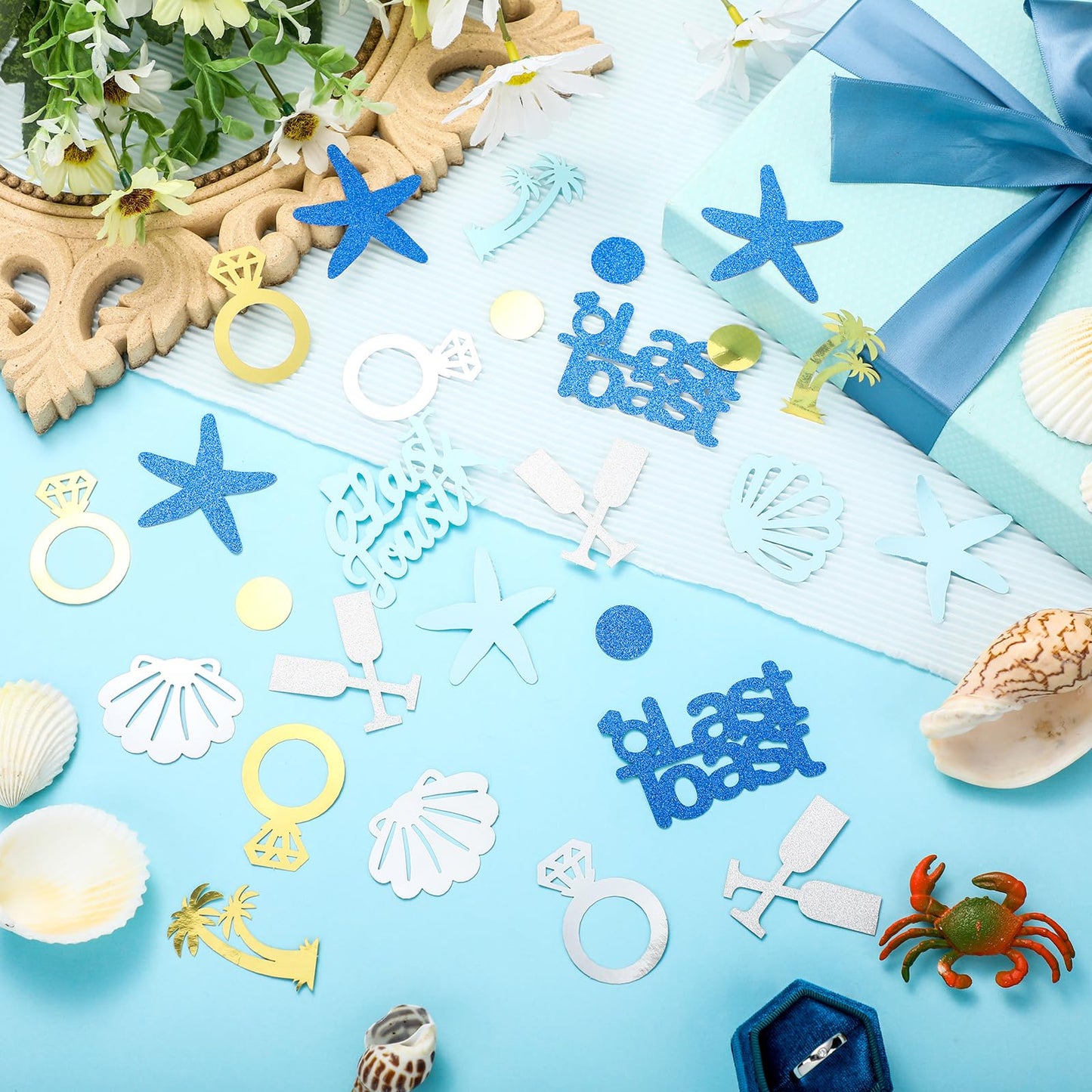 Weekgrat 200 Pcs Last Toast on the Coast Confetti Bachelorette Party Decorations Glitter Wine Cup Rings Seashells Starfish Table Confetti for Bridal Shower Wedding Engagement Party Decor