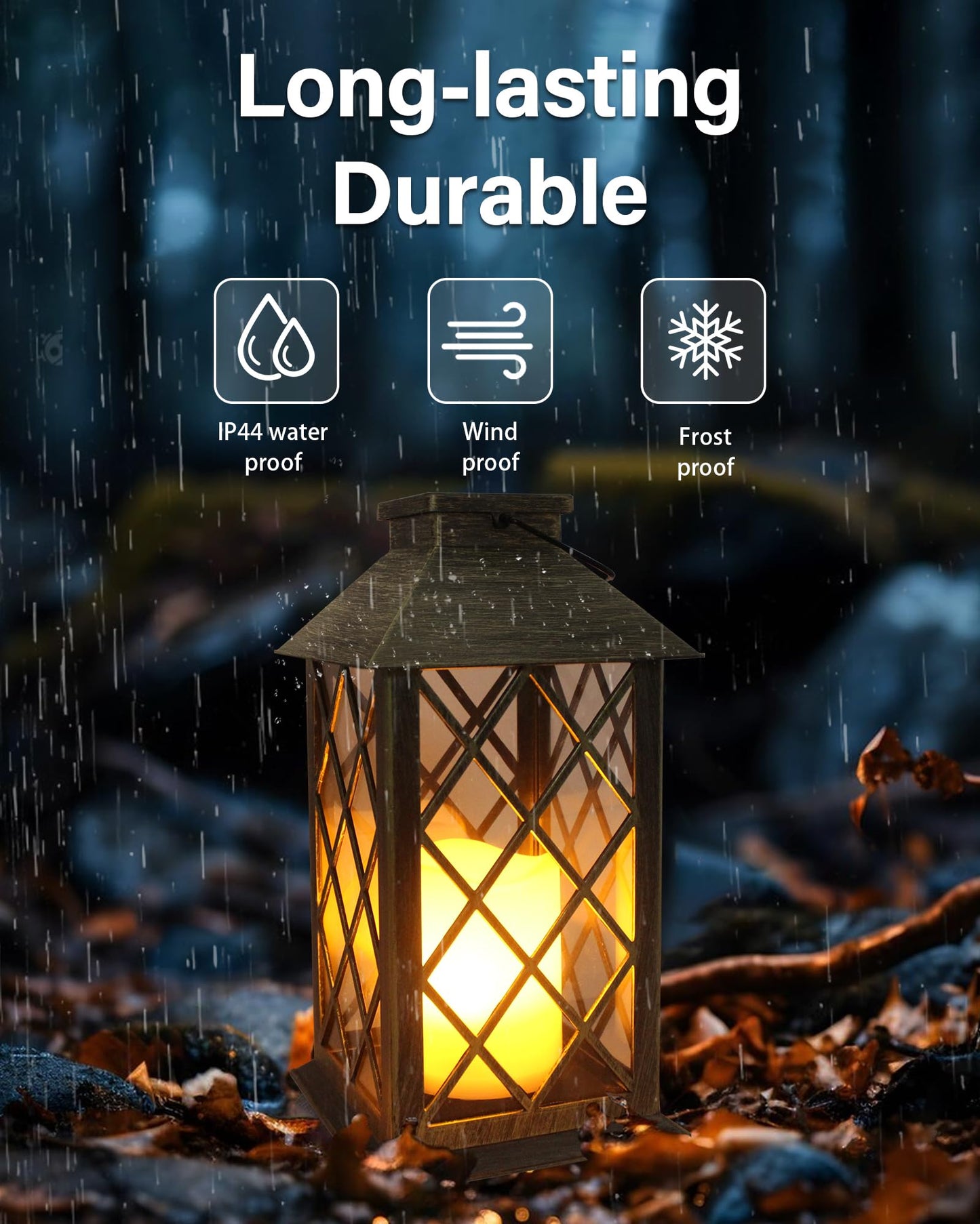 SHYMERY Solar Lantern,Outdoor Garden Hanging Lanterns,2 Pack 14 Inch Lasts 3X Longer 10 lumens Waterproof LED Flickering Flameless Candle Mission Lights for Table,Outdoor,Party Decorative