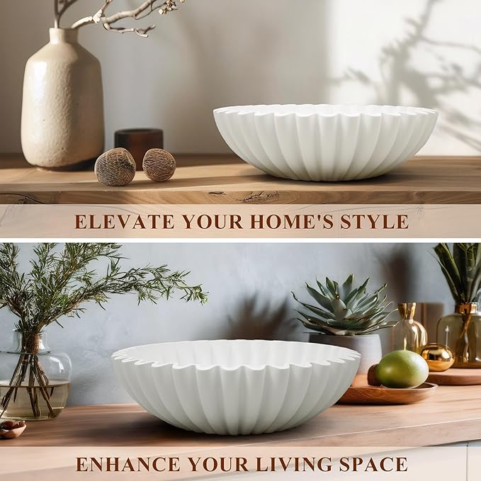 YMXYJM Large Decorative Bowl, Modern Handicraft Bowls for Home Decor, Decorative Fruit Bowl for Kitchen Counter, Ruffle Bowl Decor, Stylish Key Bowl for Entry Table, White