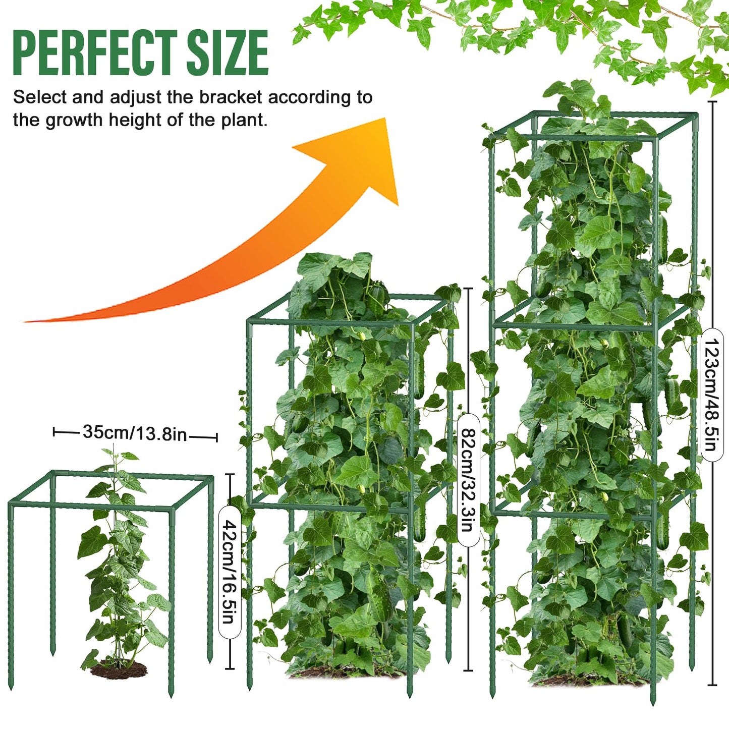 Square Tomato Cages for Garden: 3 Pack Heavy Duty Plant Cage - 48.5in Adjustable Height Tomato Plant Support cage for Flowers, Fruits, Vegetable