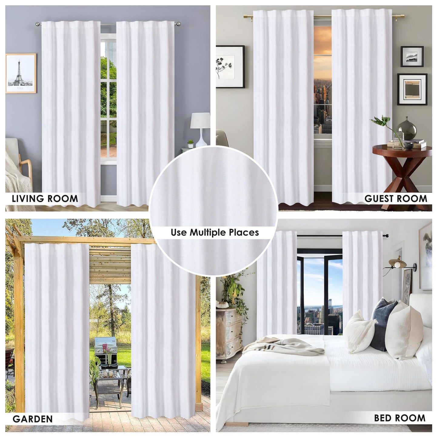 HOMIDATE White Cotton Curtains Set of 2-50x63 Inch Long Cotton Drapes, Textured Window Curtains for Bedroom, Living Room, Kitchen - Soft & Lightweight White Curtain Panels