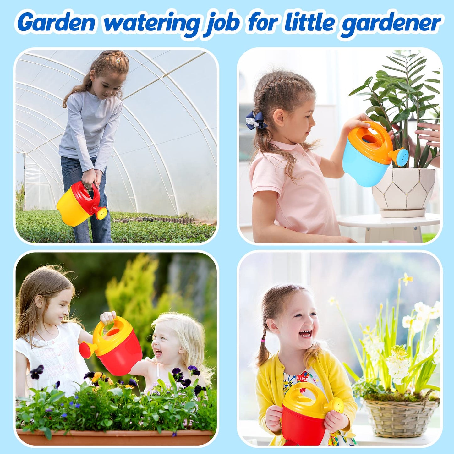 Lenwen 6 Packs Plastic Watering Can for Kids Garden Equipment Toy Watering Pail for Girls and Boys Plant Watering Can Bath Garden Toys Gardening Beach Tools (3 Colors)