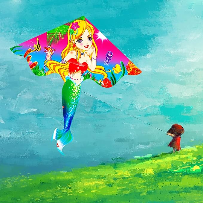 HENGDA KITE Beautiful Mermaid Kite for Kids Children Lovely Cartoon,Easy to Fly and Assemble,Suitable for Outdoor Activities