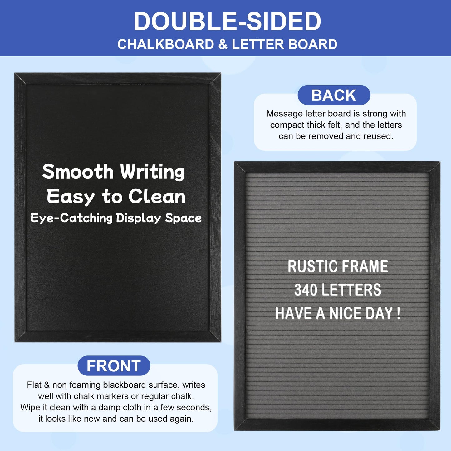 12x16 inch Double Sided Chalkboard and Felt Letter Board with Stand - Reversible Wooden Frame Easel for Menu, Announcements, Home, Office, Cafe, Restaurant Decor