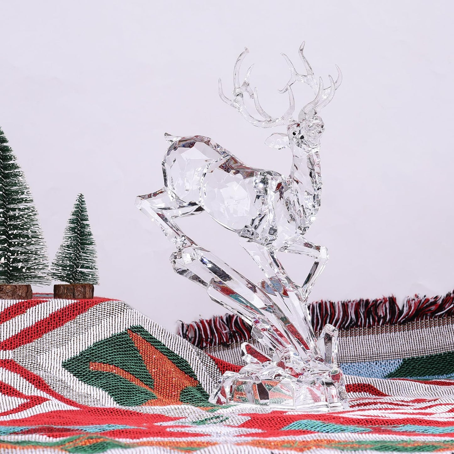 Acrylic Reindeer Christmas Decor Figurine - Modern Elegant Clear Reindeer Ornaments for Christmas Indoor Decor, Holiday Centerpiece, Living Room, Fireplace, Table Display (Clear, Standing 11.8")
