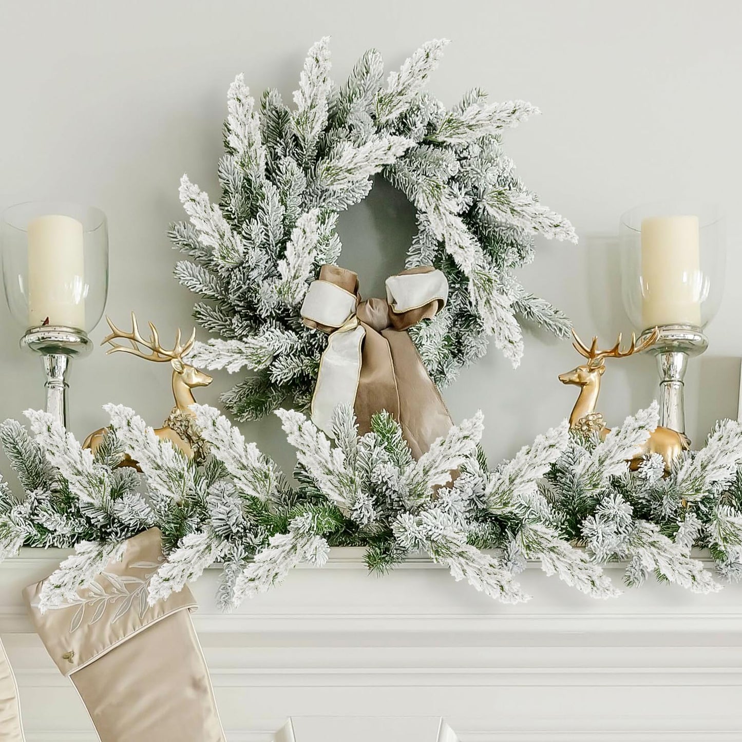 24 Pcs Christmas Snowy Artificial Pine Branches,10.5" Faux Frosted Evergreen Norfolk Pine Sprigs Cypress Leaves Fake Foliage Greenery Picks for Xmas Wreath Making DIY Crafts Decor (24, Snow White)