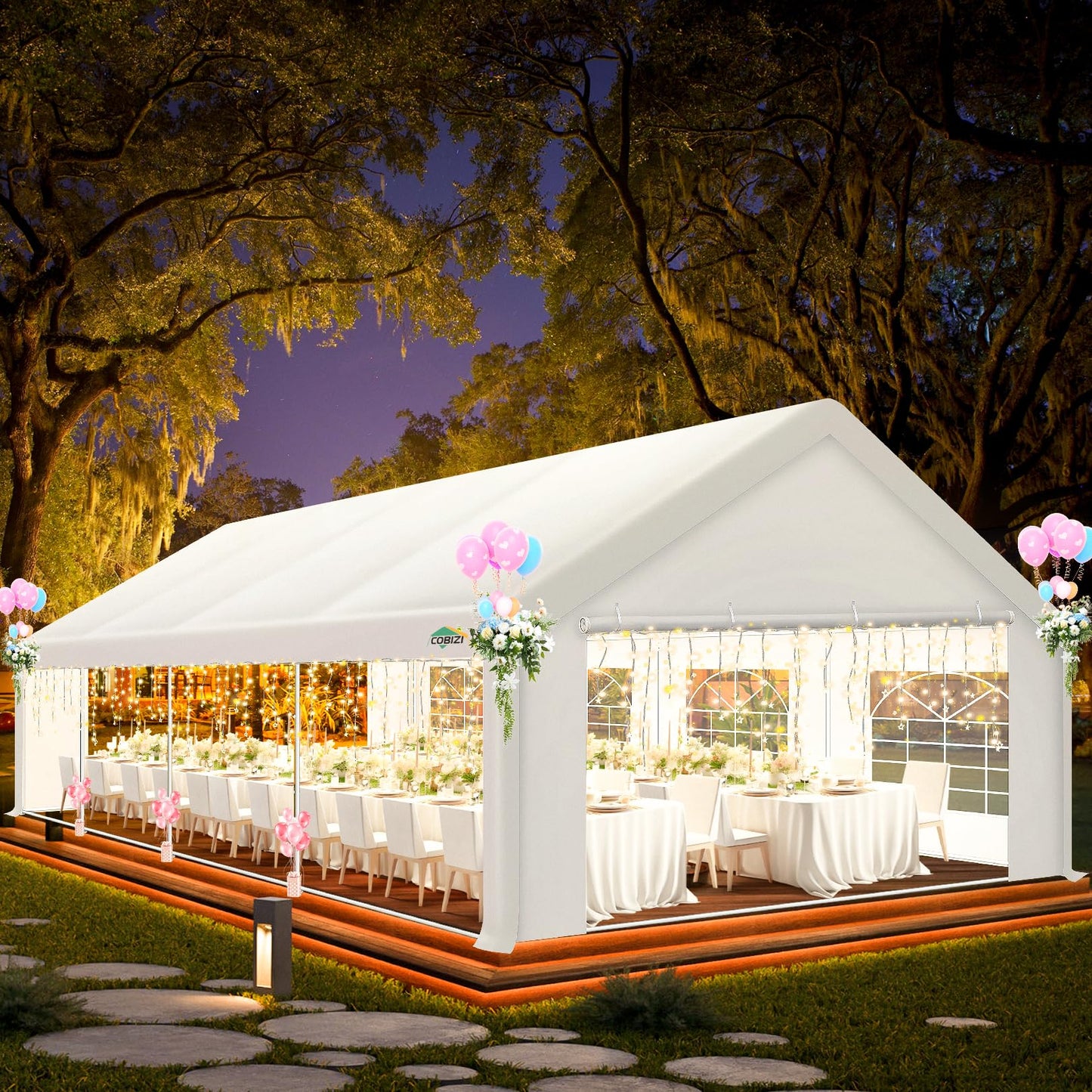 COBIZI 20x30 FT Party Tent Heavy Duty, Large Outdoor Event Tents for Parties with 8 Sidewalls & Built-in Sandbags,Waterproof Wedding Canopy Gazebo Commercial Tent for Carport,Camping,Patio,White