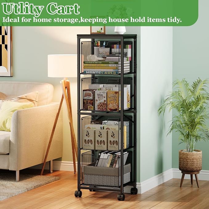 Sbanmao 4 Drawers File Cabinet, Vertical Filing Cabinets, Rolling File Cart, Hanging File Folder Organizer with Wheels, Mobile Printer Stand Utility Craft Cart for Home Office,Black