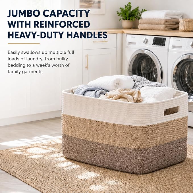 OIAHOMY Large Blanket Basket, 22”x17”x12” Rectangle Woven Baskets, Nursery Blanket Storage Living Room, Toy Storage With Handle, Large Baskets for Organizing-Gradient Yellow