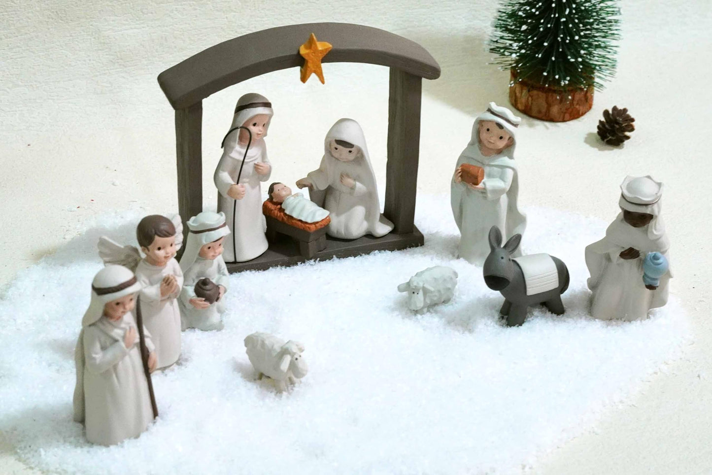 ENNAS Little People Nativity Set – 12-Piece Mini Christmas Nativity Scene Set, Indoor Holiday Manger Figures for Tabletop Decor, White Nativity Figurines