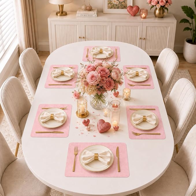 Maxpearl Faux Leather Placemats Set of 4 - Waterproof - Wipe Clean - Heat Resistant - Anti Slip Dining Table Place Mats, Suitable for Indoor & Outdoor Use, 17’’×12’’, Light Pink