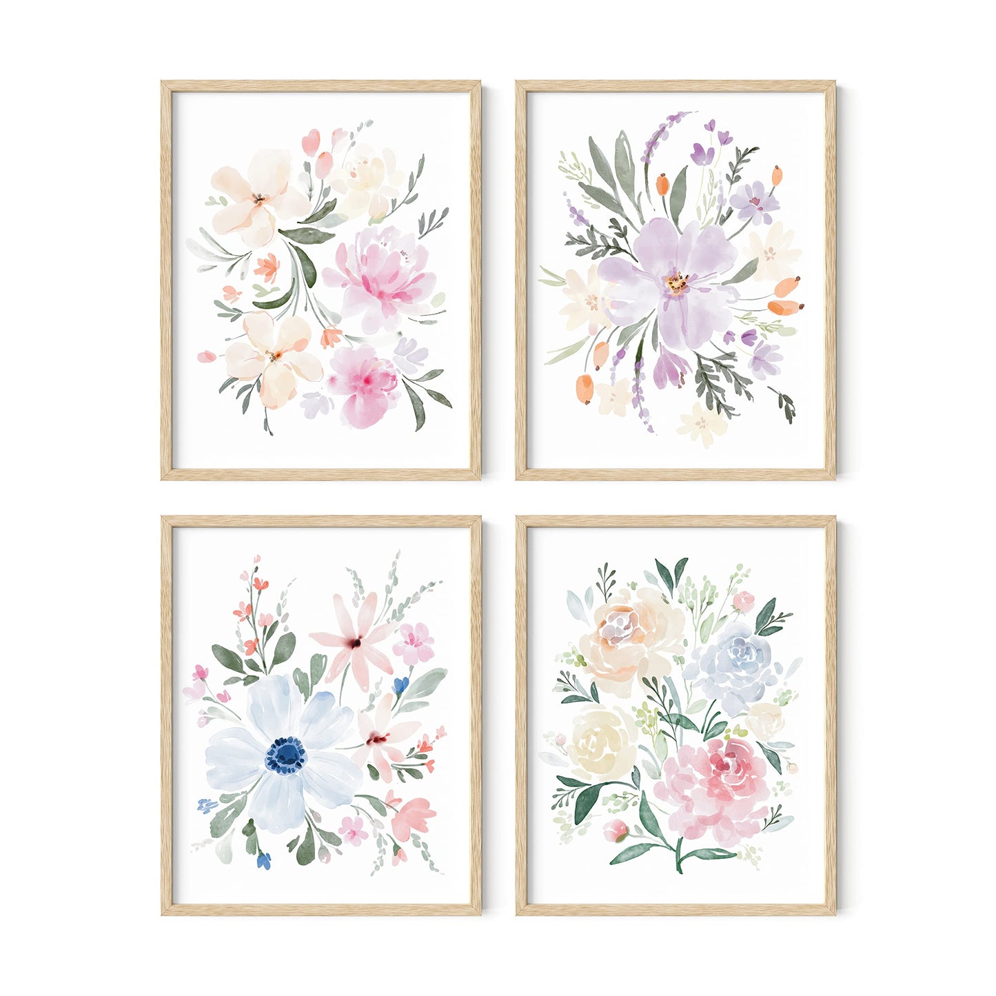 HAUS AND HUES Flower Wall Decor - Set of 4 Floral Wall Art, Framed Bouquet Pictures for Living Room, Bedroom, and Kitchen, Flower Pictures Wall Decor (Framed Beige, 11x14)