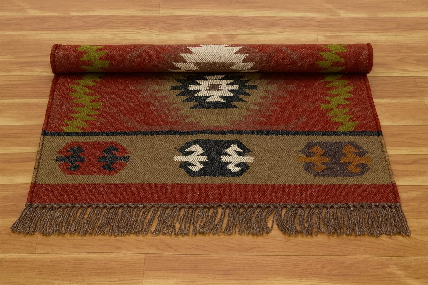 Reversible Kilim Area Rug 3x5 Southwestern Wool Jute Geometric Design Multicolor Hand Woven Rug Thick 0.19" Flatweave Carpet Indoor Outdoor Rugs for Bedroom Enterway Kitchen