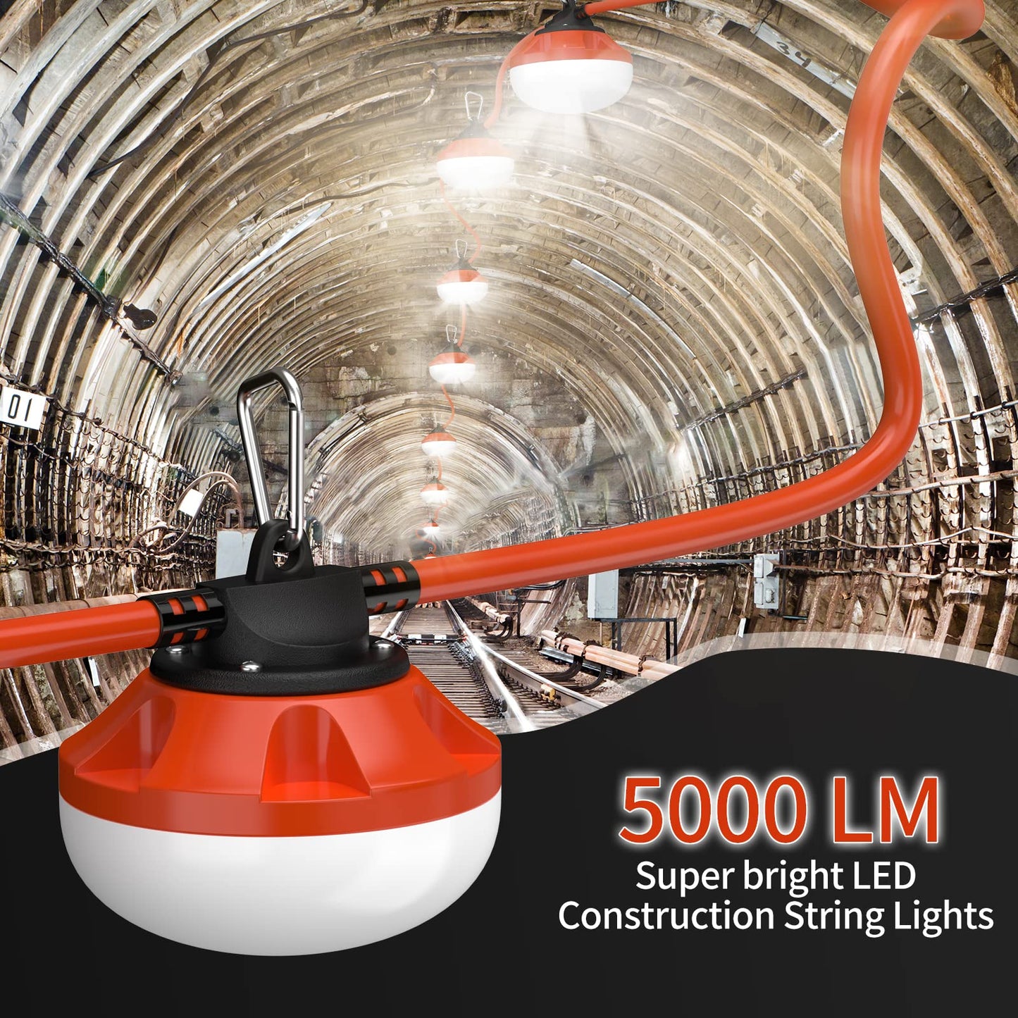 Muasdae 200FT LED Construction String Lights Temporary Lighting 20000LM Outdoor Construction Temporary Work Lights Super Bright,20 Medium Base Sockets Linkable Job Site Lighting Led Work Lights