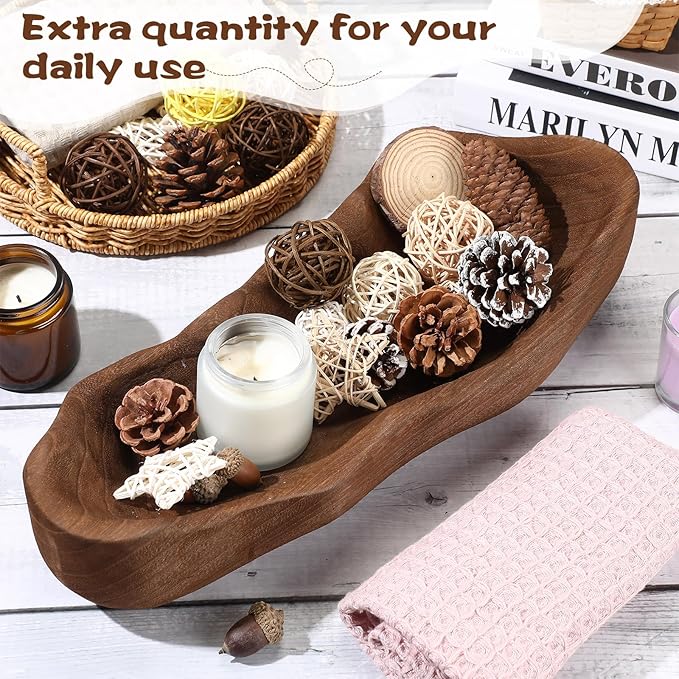 Nuogo 1 Pack 16 Inch Wavy Live Edge Dough Bowl Large Size Wood Rustic Dough Bowl Decorative for DIY Farmhouse Home Supplies Kitchen Decoration(Dark Color)