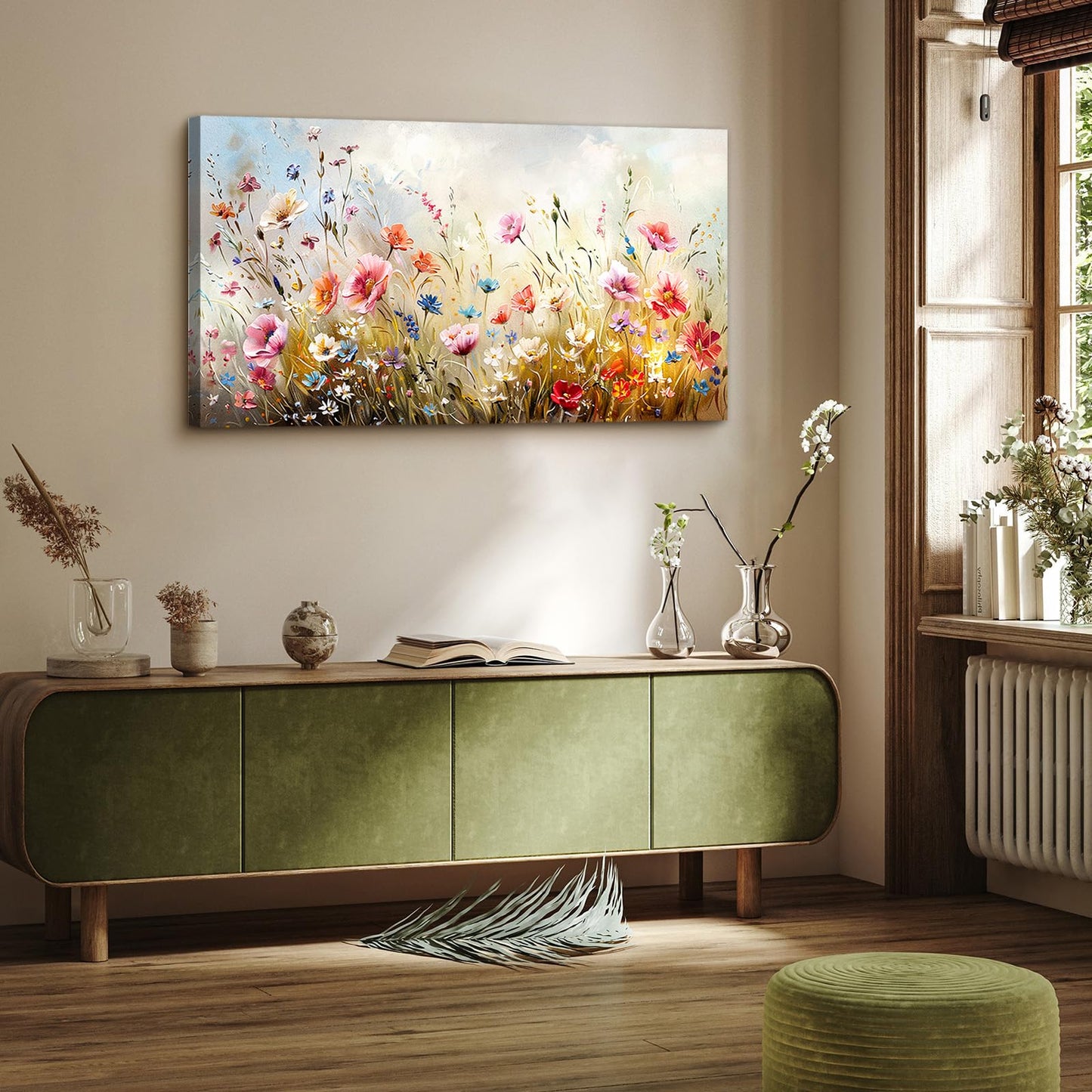 crmotu Floral Botanical Wall Art, Blooming Wildflowers Large Artwork, Flower Market Canvas Art Prints, Meadow Plant Nature Wall Decor, Rustic Wall Paintings for Living Room Bedroom Farmhouse 20"X40"