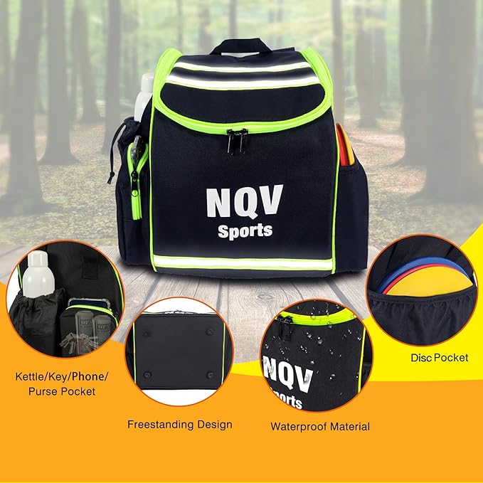 NQV Disc Golf Set with Backpack,Disc Golf Beginner Set,12 Pack Flying Discs with Putters Drivers Mid Ranges+1Green Disc Golf Bag Fluorescent Portable Outdoor Indoor