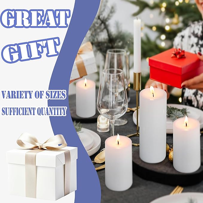 36 Pcs White Pillar Candles Bulk Set，Hurricane Candlesï¼? Different Lengths (12 Each)，Dripless Unscented Smokeless，Gives You a Better Atmosphere When Organizing an Event Party.