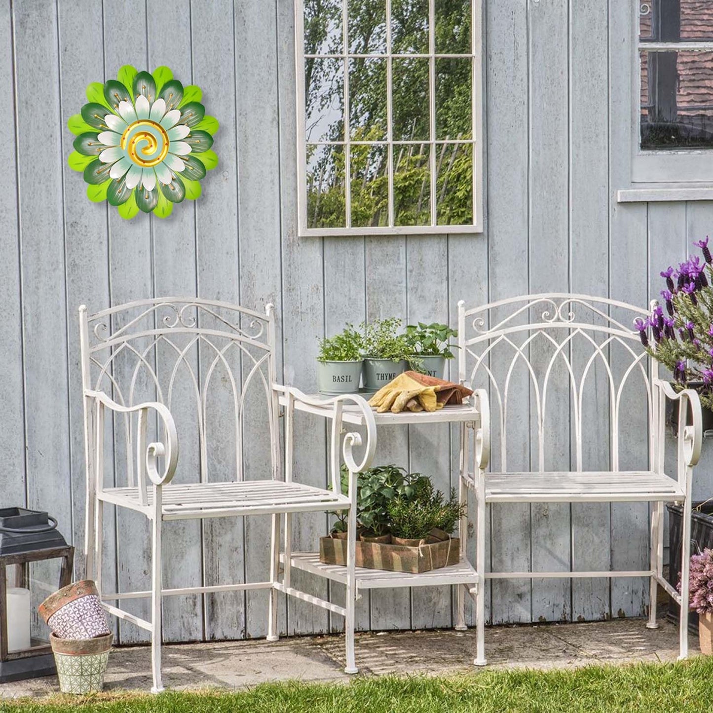 Metal Flowers Wall Decor Indoor Outdoor Metal Wall Art for Home Farmhouse Living Room Bedroom Bathroom Garden Decorations - Green