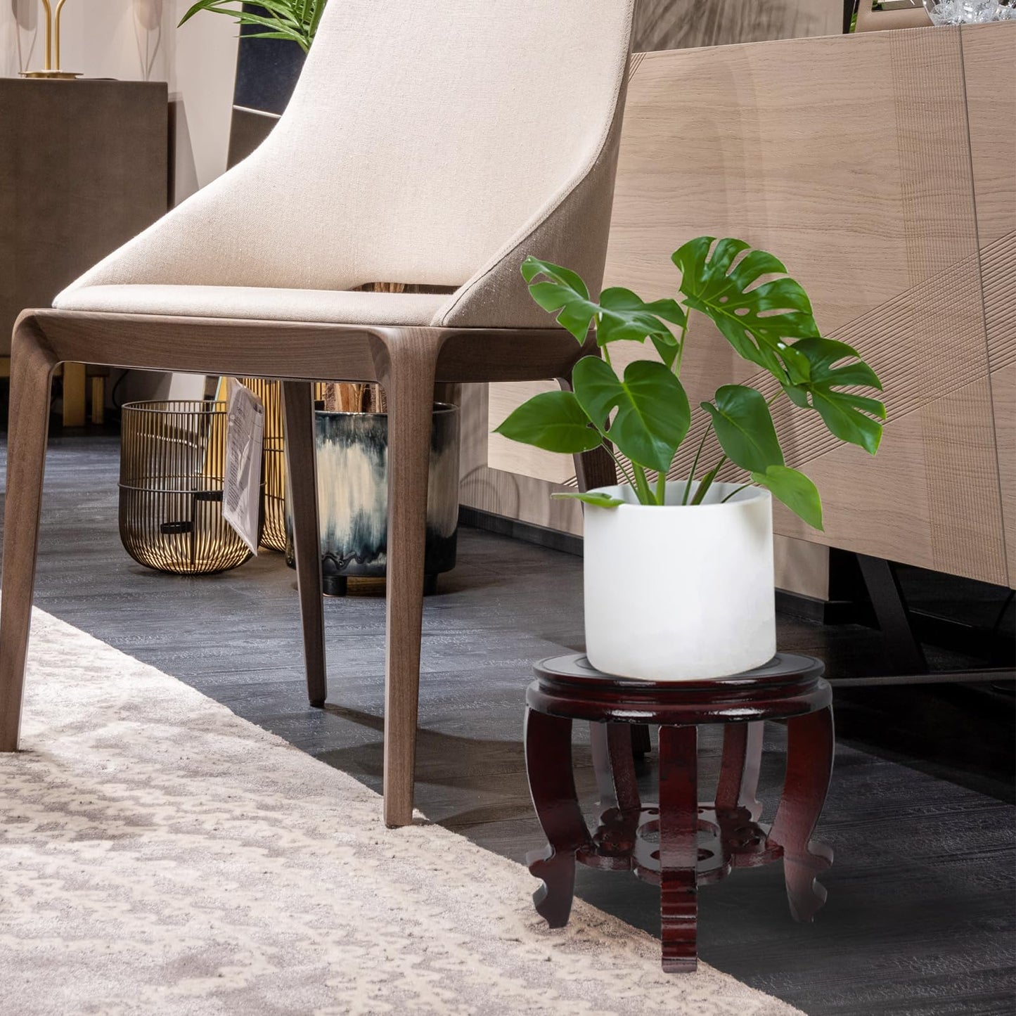 Hemoton Wooden Planter Stand Oriental Style Plant Stand Plant Holder Stool Chinese Display Pedestal Fishbowl Vase Aquarium Table Lamp Teapot Stand for Home Patio