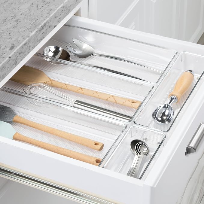 iDesign Recycled Plastic 5-Piece Kitchen Drawer Organizer Set - Linus Collection - Clear