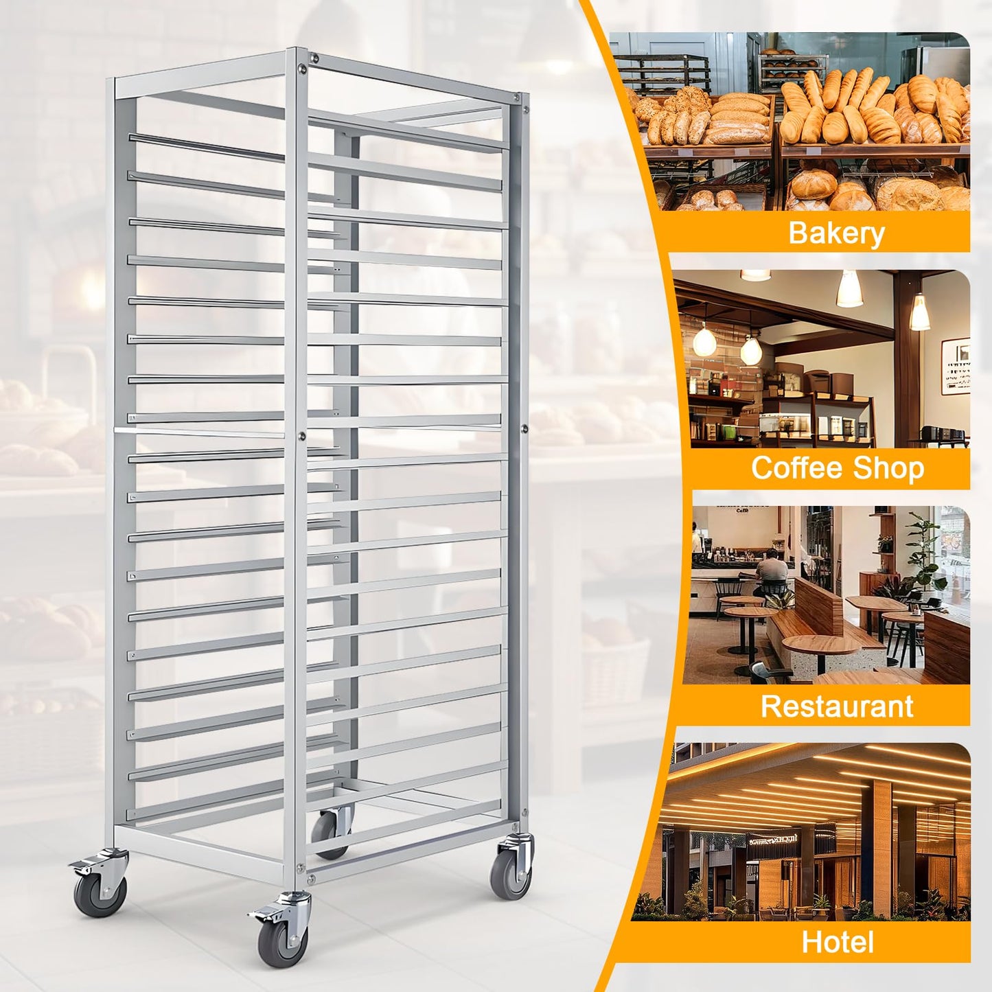 H Bun Pan Rack 18 Tier with Wheels, Commercial Bakery Racking of Aluminum for Full & Half Sheet - Kitchen, Restaurant, Cafeteria, Pizzeria, Hotel and Home