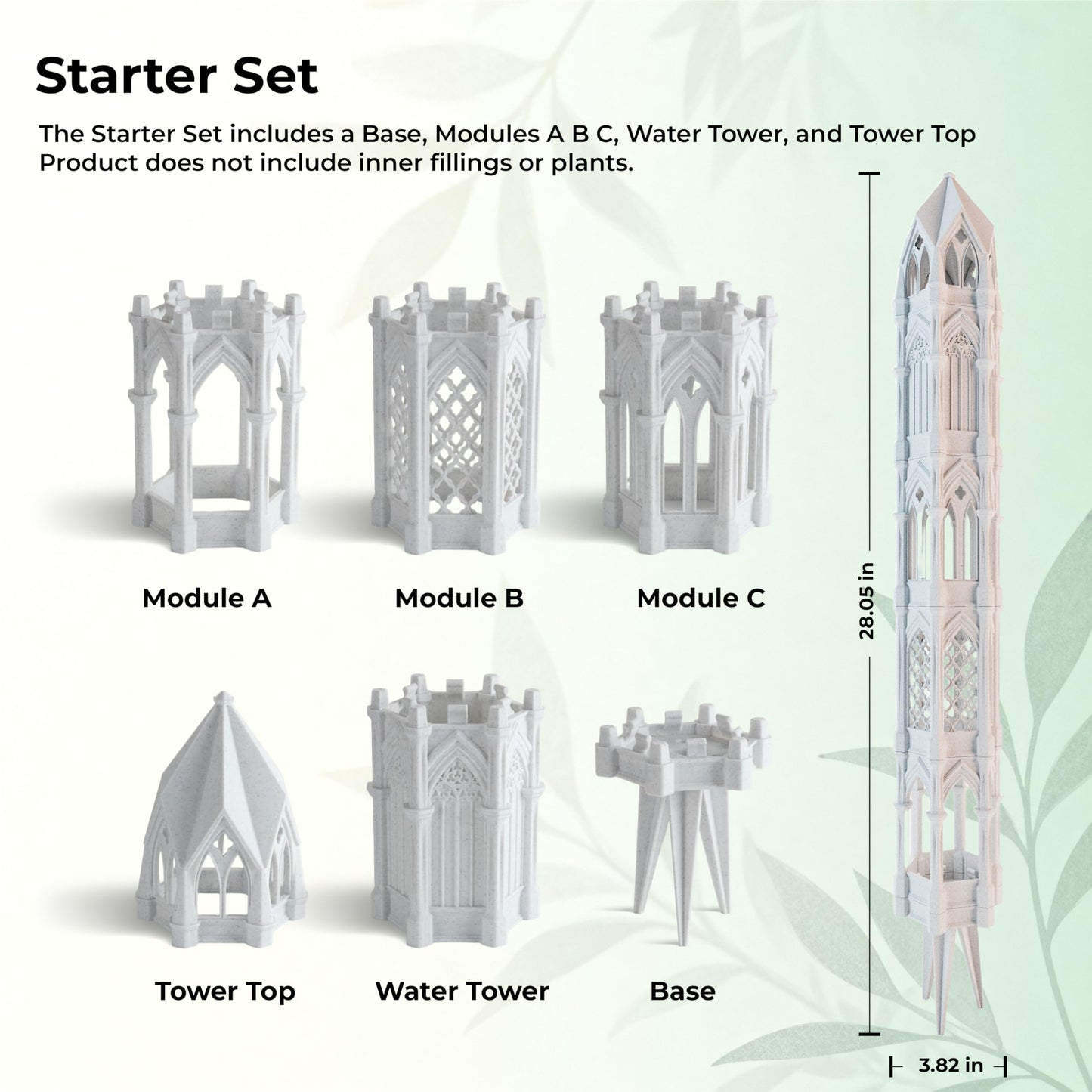 Gothic Tower Moss Pole – Modular Stackable Self-Watering Indoor Climbing Plant Totem, Can Be Used as Moss Pole, Plant Stake or Climbing Support