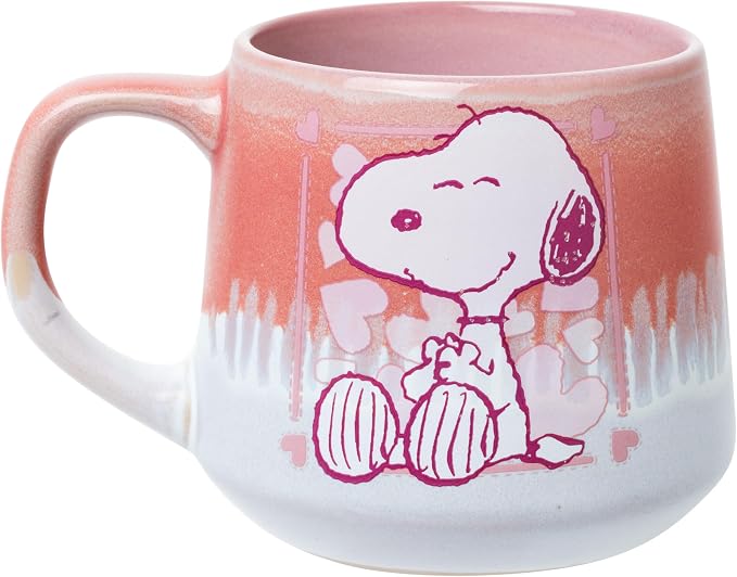 Silver Buffalo Peanuts Featuring Snoopy Hearts Love Reactive Glaze Tapered Pottery Mug, 18 Ounces