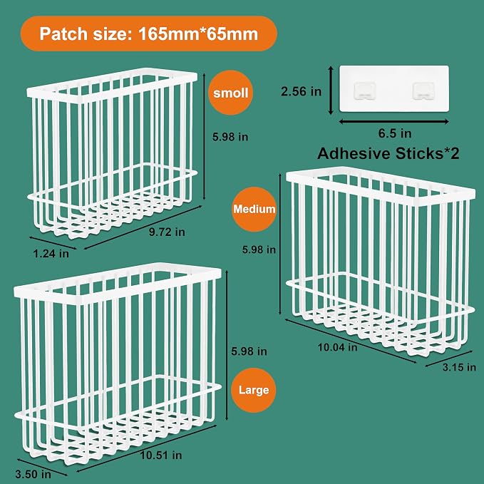 3 Pack Cabinet Door Organizer, Foil and Plastic Wrap Organizer, Wall Mounted Kitchen Organizers and Storage Wire Basket, Pantry Door Storage Kitchen Wrap, White