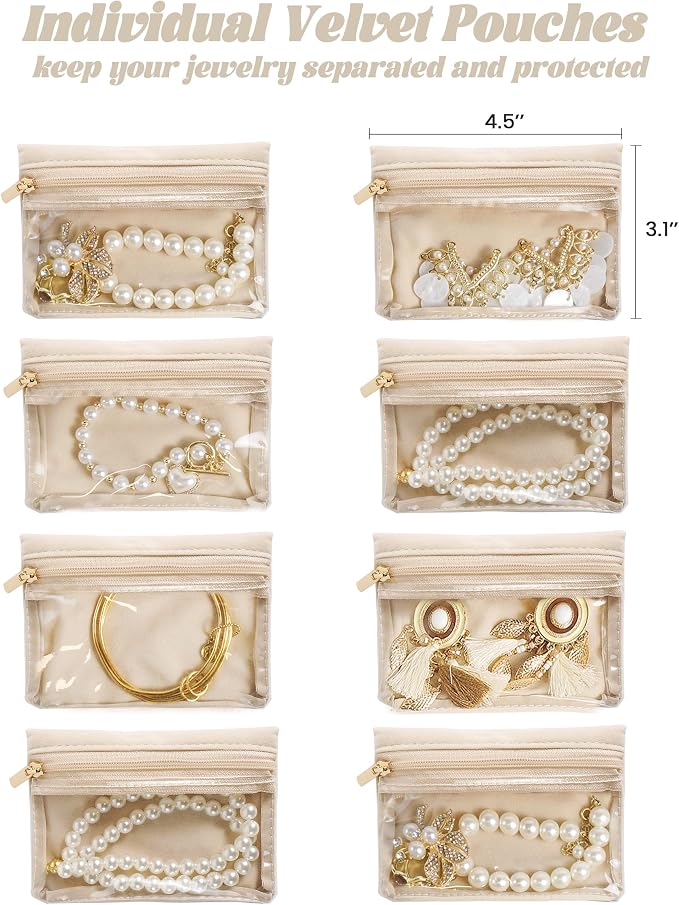 Travel Jewelry Case, Portable Jewelry Box with 6 Jewelry Bags,Travel Gift for Women Teen Girls (Pink 8 Pcs)
