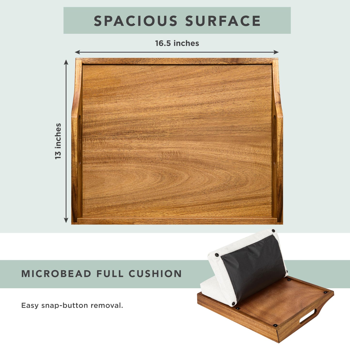 ROSSIE HOME Acacia Wood Bed Tray, Lap Desk - Set of Two - with Hyacinth Storage Basket - Natural - Fits up to 15.6 Inch Laptops - Style No. 70106