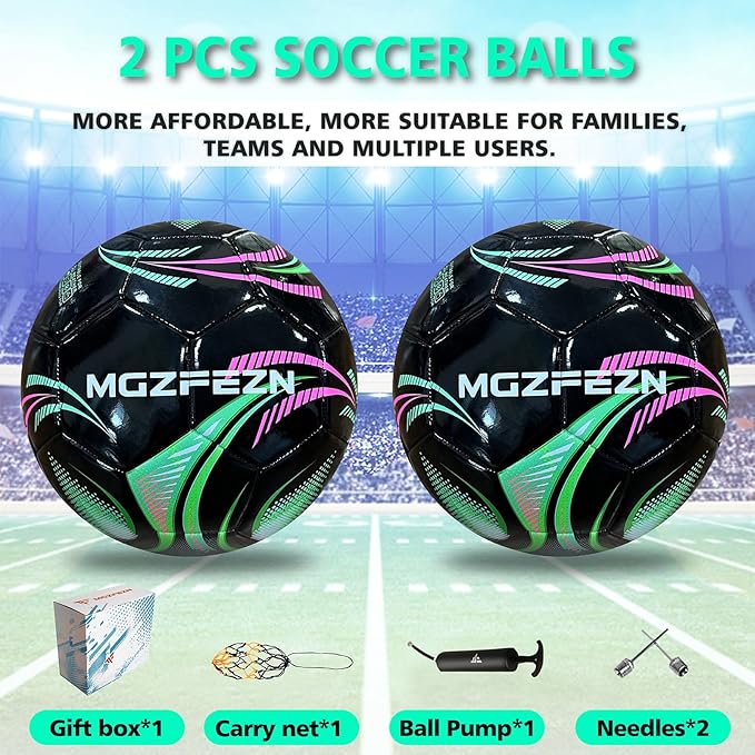 Youth Soccer Ball Size 4, Kids Outdoor Play Game Training Practice Soccer Ball for Teen Boy Girl Indoor Outdoor with 1 Pump 1 Net Bag and 1 Gift Box