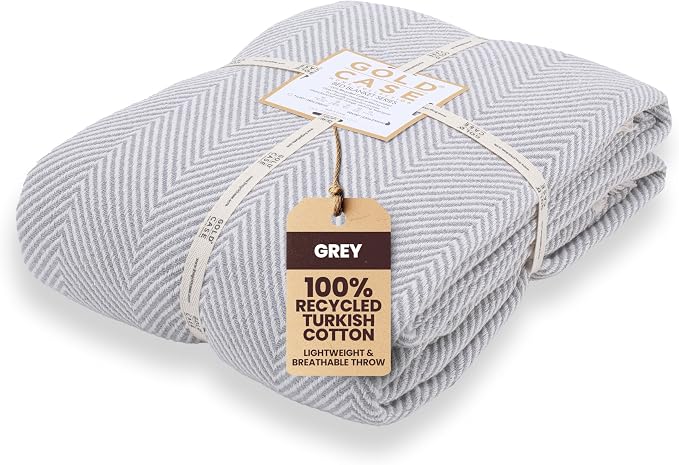 Gold Case Throw Blanket for Bed - 100% Recycled Turkish Cotton Blanket - Elegant Lightweight Soft Throw Blankets for Bed & Living Room - Twin Size Cozy Blankets - 71x90 - Grey