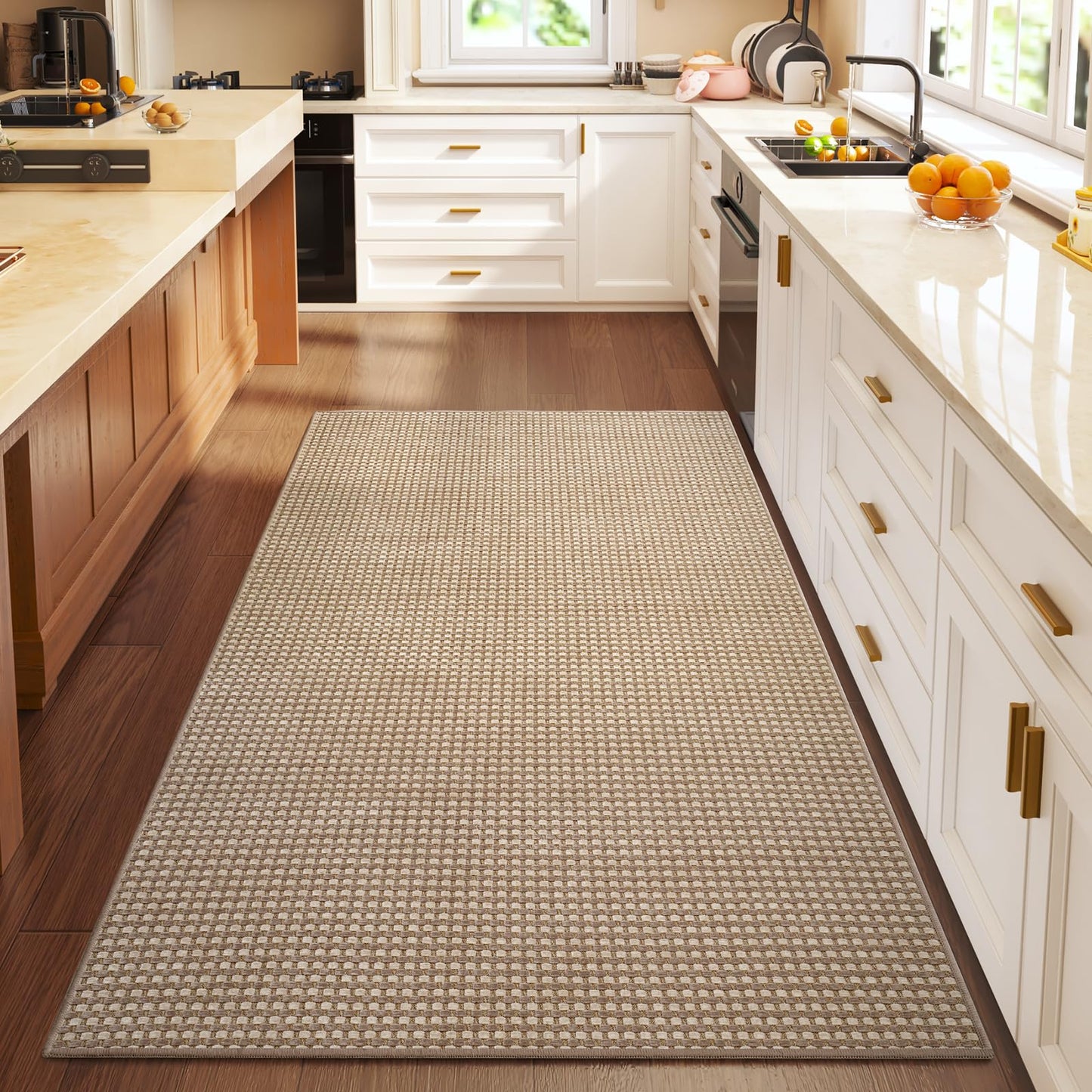 YDKGL 3x5 ft Area Rug Entryway Runner Rug Non Slip Washable, Boho Woven Kitchen Runner Rugs Door Mat Entry Rugs Carpet for Indoor Foyer Backdoor Hallway Floor Bedroom Living Room, Easy Clean, Brown