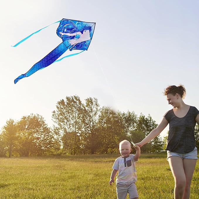 HONBO Large Mermaid Kite for Kids & Adults, Easy to Fly Delta Kite, Beginner Kite for Girls &Boys, Pegasus Beginner Kite for Kids,Octopus Kite