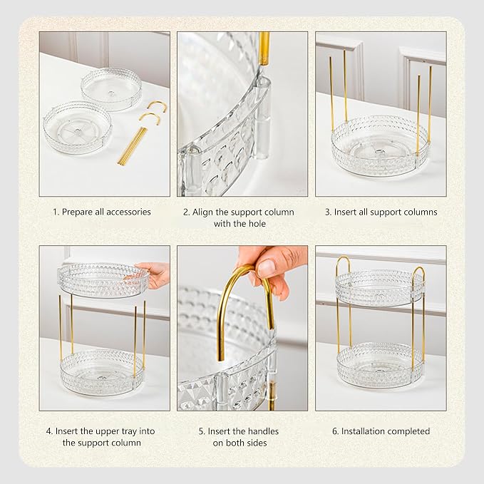 360° Rotating Acrylic Storage Rack, 2-Tier Large Capacity Makeup Organizer for Bathroom Countertop & Vanity, Clear Cosmetic Holder for Skincare, Perfume & Beauty Essentials