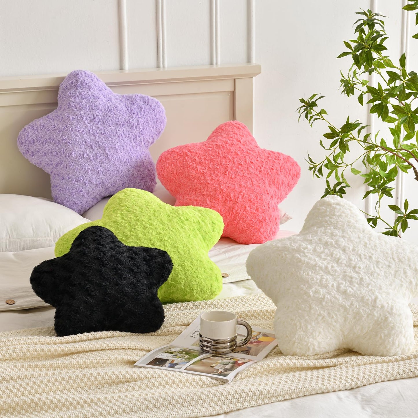 ZCNYCLAM Star Pillow, 14.9" Star Shaped Plush Pillow for Couch Bed Sofa, Cute Decorative Throw Pillows with Soft Faux Fur Room Decor for Bedroom Living Room (White)