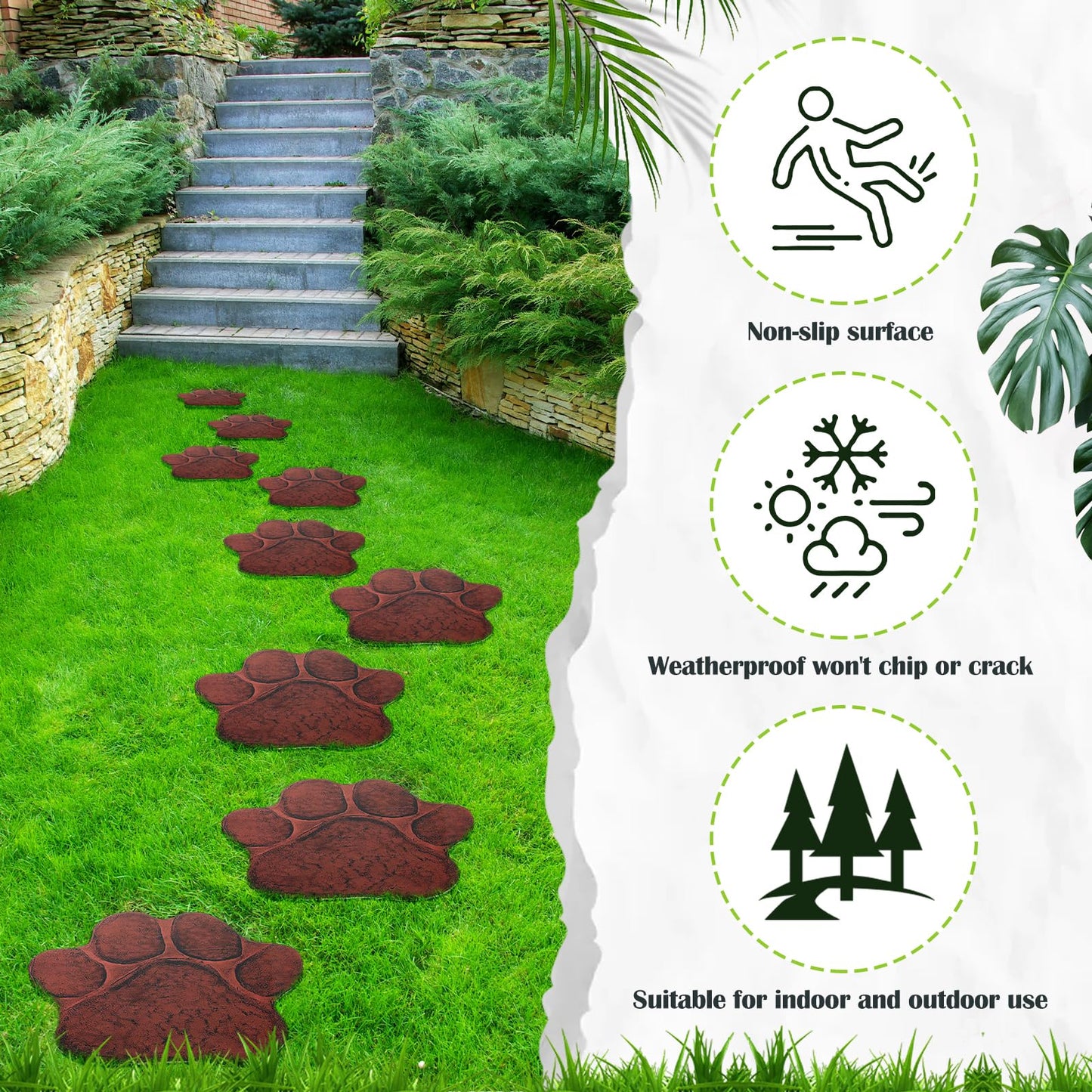 Yaocom 3 Pieces Dog Paw Garden Stepping Stones Garden Decor Cast Irons Dog Rocks Rustic Outdoor Stones Decorative Stone for Garden Walkway Outdoor Decoration, 12 Inch (Brown)