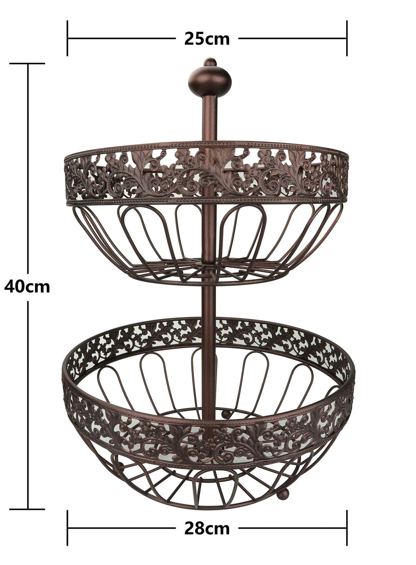 ROSYLINE 2 tier fruit basket, fruit bowl, multi-purpose kitchen and living room storage fruit and vegetable basket (Bronze gold)