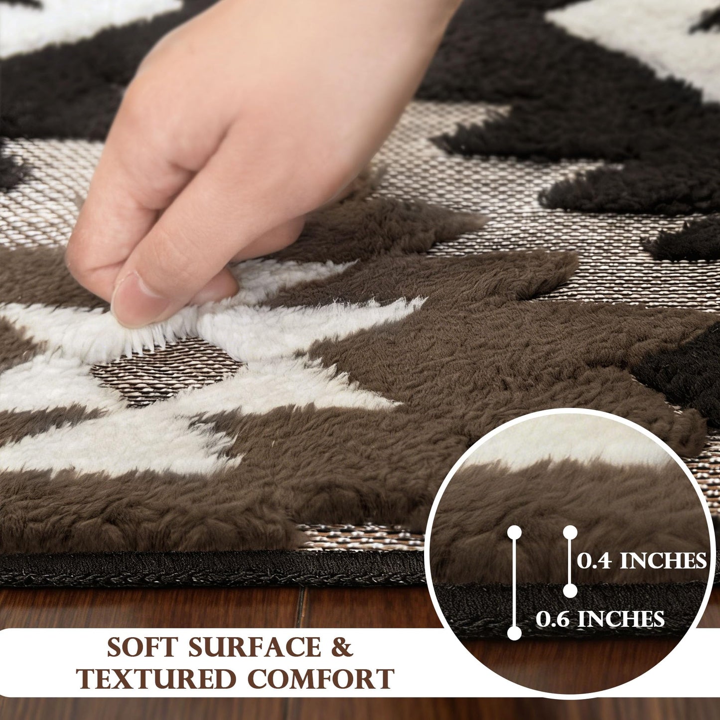 Aztec Area Rug 8x10, High-Low Plush Pile Western Washable Rugs for Living Room Bedroom, Boho Moroccan Geometric Non Slip Textured Fluffy Nursery Carpet Soft Indoor Shag Rugs for Dining Room, Brown
