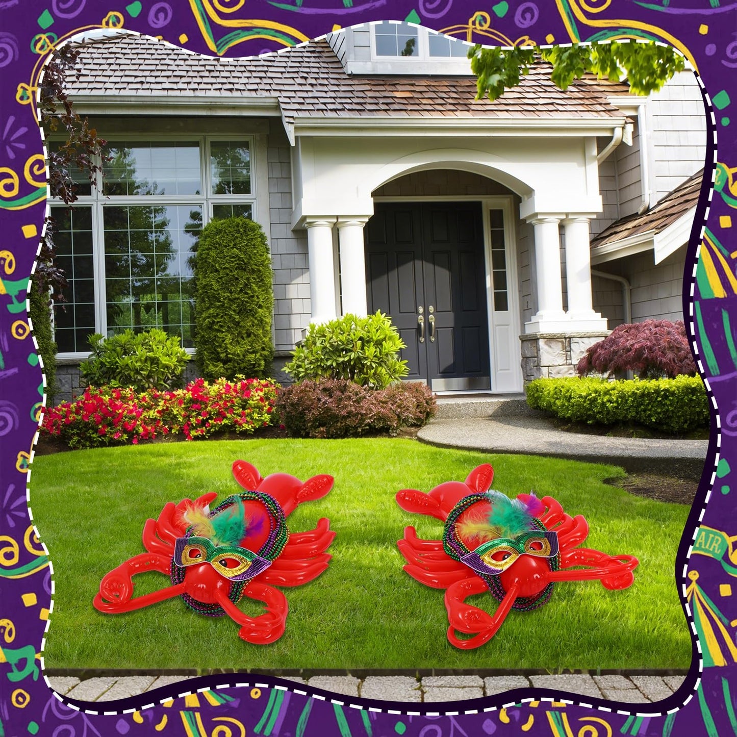 LaRandom 16 Pcs Mardi Gras Inflatable Lobster Decor 23.6 in with Mask and Purple Green Gold Beads Necklace for Mardi Gras Inflatable Decorations Yard Table Centerpieces Outdoor Decor