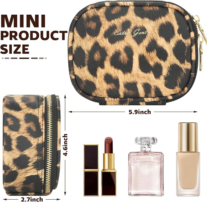 Extrei Gent Small Makeup Bag Travel Train Case with Mirror and Light Mini Travel Makeup Train Case Cosmetic Organizer 3 Adjustable Brightness Toiletry Bag Portable Artist Storage (Leopard Print)