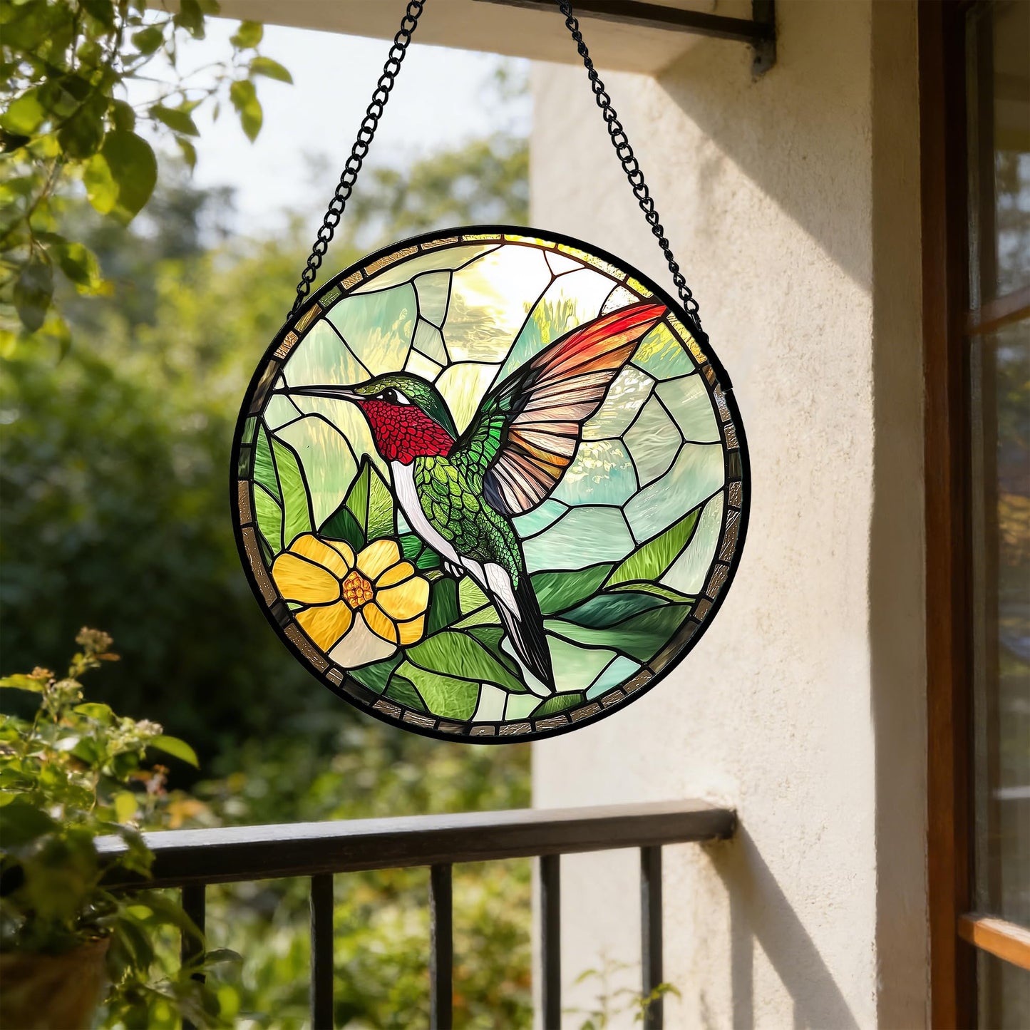 AMDERVEN Stained Glass Window Hanging, Green Hummingbird Sun Catcher for Door Home Decor, Birds Suncatcher Christmas Mother's Day Birthday Gifts for Bird Lovers Women Men Mom and Nana 6.3 in