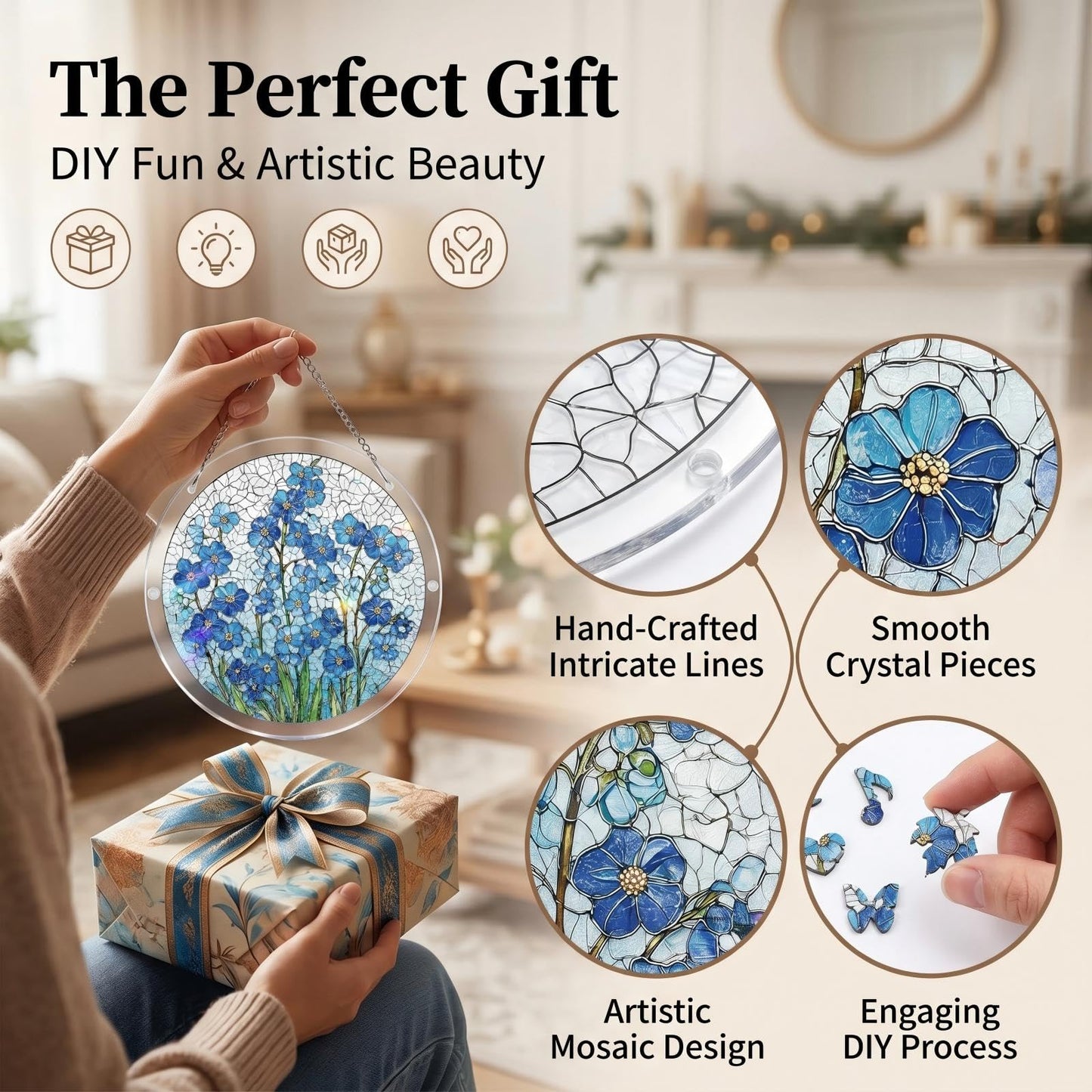 Acrylic Puzzle Suncatcher, Stained Glass Window Hangings, Stained Glass Puzzle, Suncatcher Puzzles, Unique Irregular Pieces, DIY Art Puzzle & Hanging Ornament,For Windows and Home Decor (#D, L(8.6in))